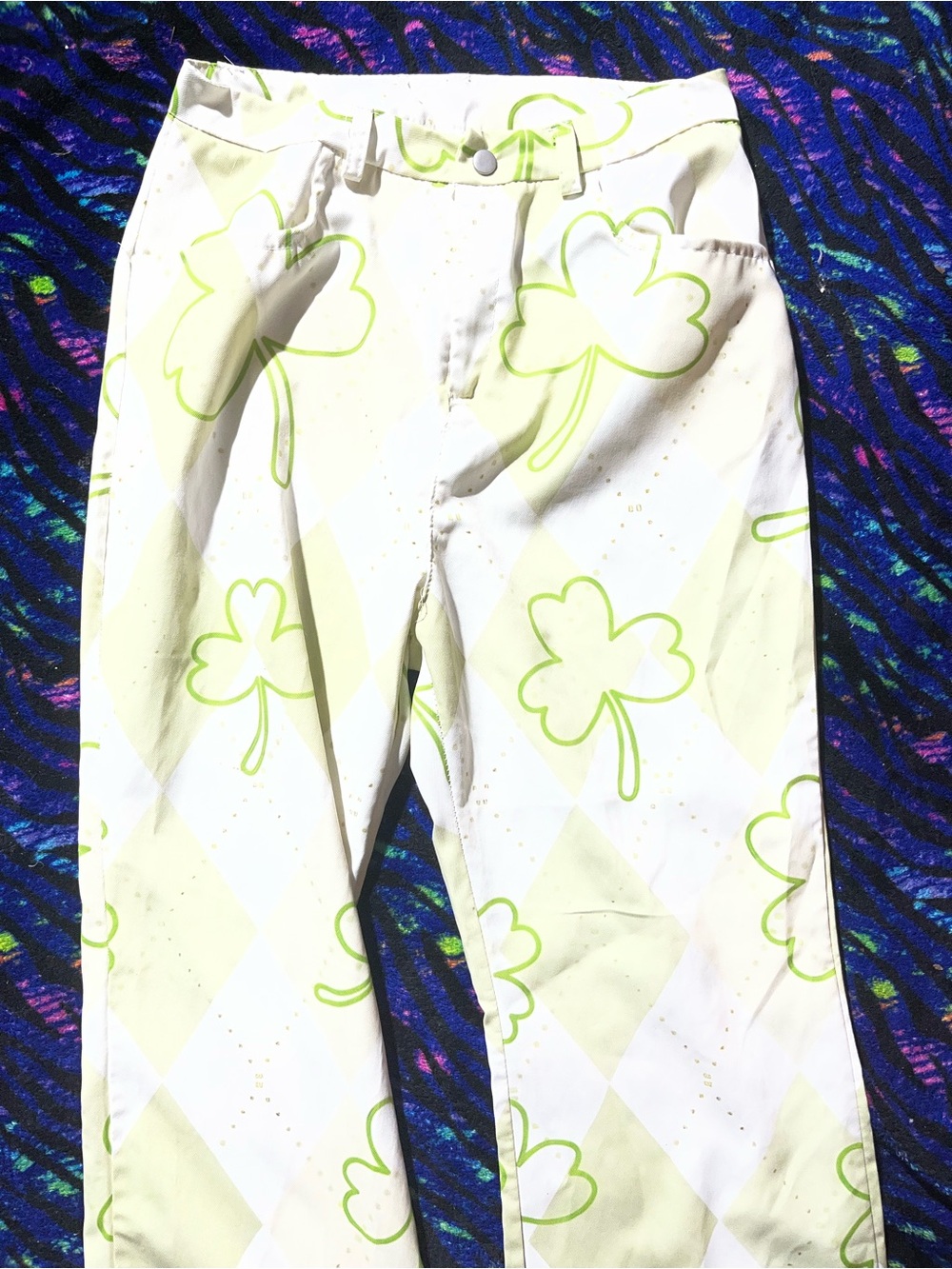 Cream/Light Green Shamrock Print Pants